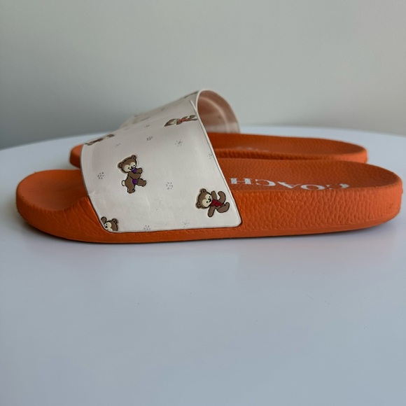Coach Udele Sport Teddy Bear Printed Signature Slide Orange Cream Size 7B - Picture 4 of 10
